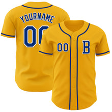 Load image into Gallery viewer, Custom Gold Royal-White Authentic Baseball Jersey