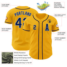 Load image into Gallery viewer, Custom Gold Navy-Light Blue Authentic Baseball Jersey