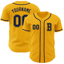 Load image into Gallery viewer, Custom Gold Navy Authentic Baseball Jersey