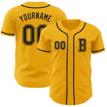 Load image into Gallery viewer, Custom Gold Black Authentic Baseball Jersey