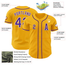 Load image into Gallery viewer, Custom Gold Purple-White Authentic Baseball Jersey