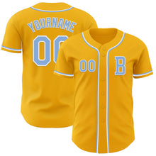Load image into Gallery viewer, Custom Gold Light Blue-White Authentic Baseball Jersey