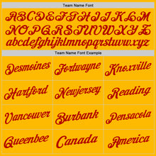 Load image into Gallery viewer, Custom Gold Red Authentic Throwback Basketball Jersey