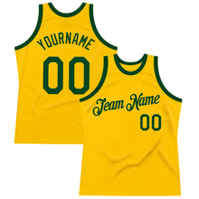 Load image into Gallery viewer, Custom Gold Green Authentic Throwback Basketball Jersey
