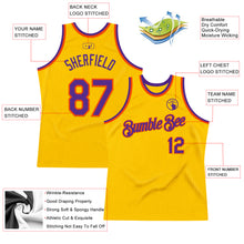 Load image into Gallery viewer, Custom Gold Purple-Orange Authentic Throwback Basketball Jersey