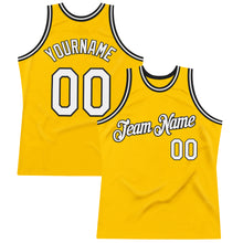 Load image into Gallery viewer, Custom Gold White-Black Authentic Throwback Basketball Jersey