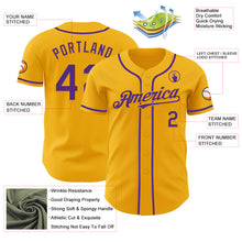 Load image into Gallery viewer, Custom Gold Purple Authentic Baseball Jersey