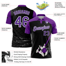 Load image into Gallery viewer, Custom Black Purple-White 3D Pattern Design Bowling Performance Polo Shirt
