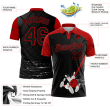 Load image into Gallery viewer, Custom Black Red 3D Pattern Design Bowling Performance Polo Shirt