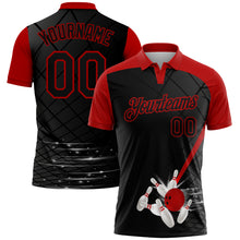 Load image into Gallery viewer, Custom Black Red 3D Pattern Design Bowling Performance Polo Shirt