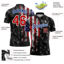 Load image into Gallery viewer, Custom Black Red-Royal 3D Pattern Design Billiards Snooker 8 Ball American Flag Performance Polo Shirt
