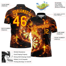 Load image into Gallery viewer, Custom Black Yellow-Red 3D Pattern Design Flame Dart Board Performance Golf Polo Shirt