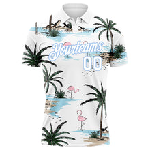 Load image into Gallery viewer, Custom White Light Blue 3D Pattern Design Hawaii Palm Trees Performance Golf Polo Shirt