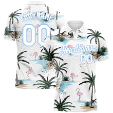 Load image into Gallery viewer, Custom White Light Blue 3D Pattern Design Hawaii Palm Trees Performance Golf Polo Shirt