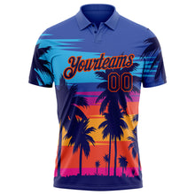 Load image into Gallery viewer, Custom Powder Blue Navy-Orange 3D Pattern Design Hawaii Palm Trees Performance Golf Polo Shirt