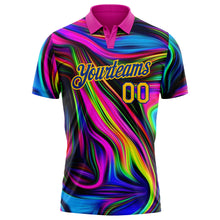 Load image into Gallery viewer, Custom Deep Pink Yellow-Royal 3D Pattern Design Abstract Colorful Psychedelic Fluid Art Performance Golf Polo Shirt
