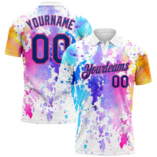 Load image into Gallery viewer, Custom White Royal-Pink 3D Pattern Design Watercolor Performance Golf Polo Shirt