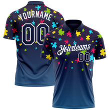 Load image into Gallery viewer, Custom Navy White 3D Pattern Design Autism Awareness Puzzle Pieces Performance Golf Polo Shirt