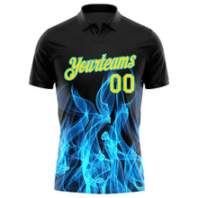 Load image into Gallery viewer, Custom Black Yellow-Teal 3D Pattern Design Flame Performance Golf Polo Shirt
