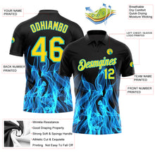 Load image into Gallery viewer, Custom Black Yellow-Teal 3D Pattern Design Flame Performance Golf Polo Shirt