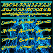 Load image into Gallery viewer, Custom Black Yellow-Teal 3D Pattern Design Flame Performance Golf Polo Shirt