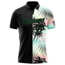Load image into Gallery viewer, Custom Black Green 3D Pattern Design Tropical Hawaii Palm Leaves Performance Golf Polo Shirt