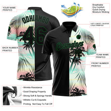 Load image into Gallery viewer, Custom Black Green 3D Pattern Design Tropical Hawaii Palm Leaves Performance Golf Polo Shirt