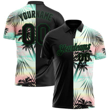 Load image into Gallery viewer, Custom Black Green 3D Pattern Design Tropical Hawaii Palm Leaves Performance Golf Polo Shirt