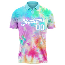 Load image into Gallery viewer, Custom Tie Dye White-Light Blue 3D Watercolor Performance Golf Polo Shirt