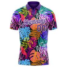 Load image into Gallery viewer, Custom Purple White 3D Pattern Design Hawaii Palm Trees Performance Golf Polo Shirt