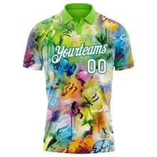 Load image into Gallery viewer, Custom Graffiti Pattern White-Kelly Green 3D Performance Golf Polo Shirt