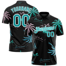 Load image into Gallery viewer, Custom Black Teal-White 3D Pattern Design Hawaii Palm Trees Performance Golf Polo Shirt