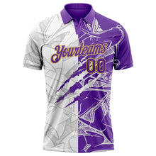 Load image into Gallery viewer, Custom Graffiti Pattern Purple-Old Gold 3D Scratch Performance Golf Polo Shirt