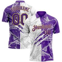 Load image into Gallery viewer, Custom Graffiti Pattern Purple-Old Gold 3D Scratch Performance Golf Polo Shirt