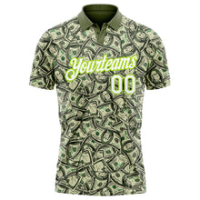 Load image into Gallery viewer, Custom Green White-Neon Green 3D Pattern Design Dollar Performance Golf Polo Shirt