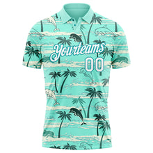 Load image into Gallery viewer, Custom Teal White 3D Pattern Design Hawaii Palm Trees Performance Golf Polo Shirt