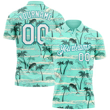 Load image into Gallery viewer, Custom Teal White 3D Pattern Design Hawaii Palm Trees Performance Golf Polo Shirt