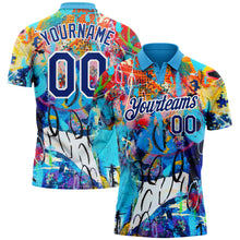 Load image into Gallery viewer, Custom Graffiti Pattern Royal-White 3D Performance Golf Polo Shirt