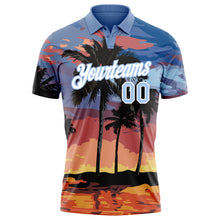 Load image into Gallery viewer, Custom Light Blue White 3D Pattern Design Hawaii Palm Trees Performance Golf Polo Shirt