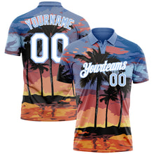 Load image into Gallery viewer, Custom Light Blue White 3D Pattern Design Hawaii Palm Trees Performance Golf Polo Shirt