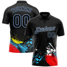 Load image into Gallery viewer, Custom Graffiti Pattern Black-Light Blue 3D Performance Golf Polo Shirt