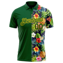 Load image into Gallery viewer, Custom Green Yellow 3D Pattern Design Tropical Pattern With Pineapples Palm Leaves And Flowers Performance Golf Polo Shirt