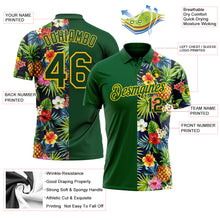 Load image into Gallery viewer, Custom Green Yellow 3D Pattern Design Tropical Pattern With Pineapples Palm Leaves And Flowers Performance Golf Polo Shirt