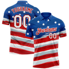 Load image into Gallery viewer, Custom Royal White-Red 3D American Flag Performance Golf Polo Shirt