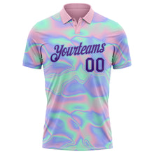 Load image into Gallery viewer, Custom Light Blue Purple 3D Pattern Design Abstract Trendy Holographic Vaporwave Style Performance Golf Polo Shirt