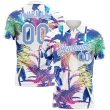 Load image into Gallery viewer, Custom White Light Blue 3D Pattern Design Hawaii Palm Trees Performance Golf Polo Shirt