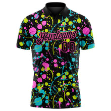 Load image into Gallery viewer, Custom Graffiti Pattern Black-Pink 3D Neon Splatter Performance Golf Polo Shirt