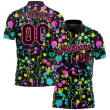 Load image into Gallery viewer, Custom Graffiti Pattern Black-Pink 3D Neon Splatter Performance Golf Polo Shirt