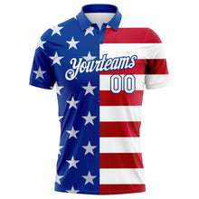 Load image into Gallery viewer, Custom Royal White Red 3D American Flag Performance Golf Polo Shirt