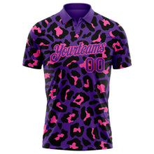 Load image into Gallery viewer, Custom Purple Pink 3D Pattern Design Leopard Print Performance Golf Polo Shirt
